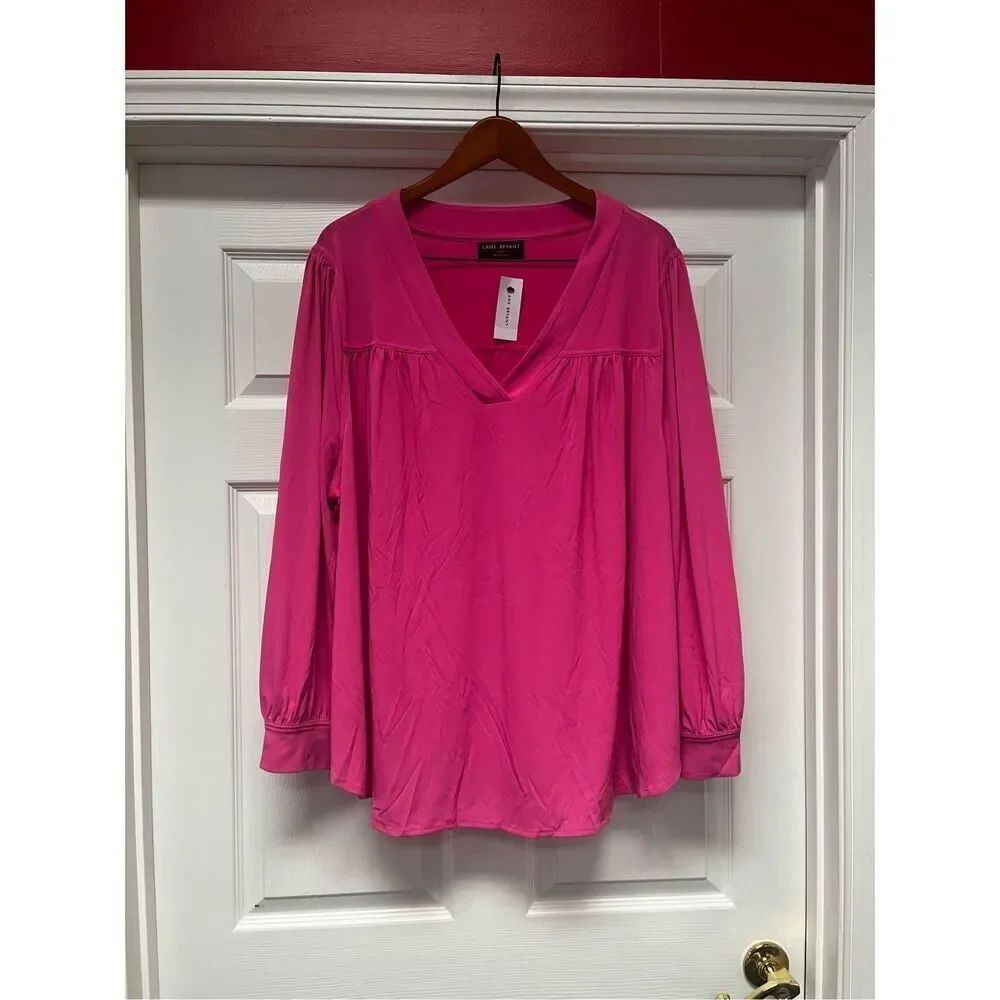Lane Bryant Barbie Pink V-Neck Tunic Blouse Top sz 26/28 NWT